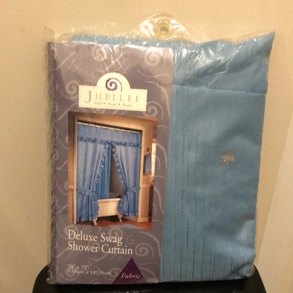 Jubilee Slate Blue Deluxe Swag Shower Curtain Set